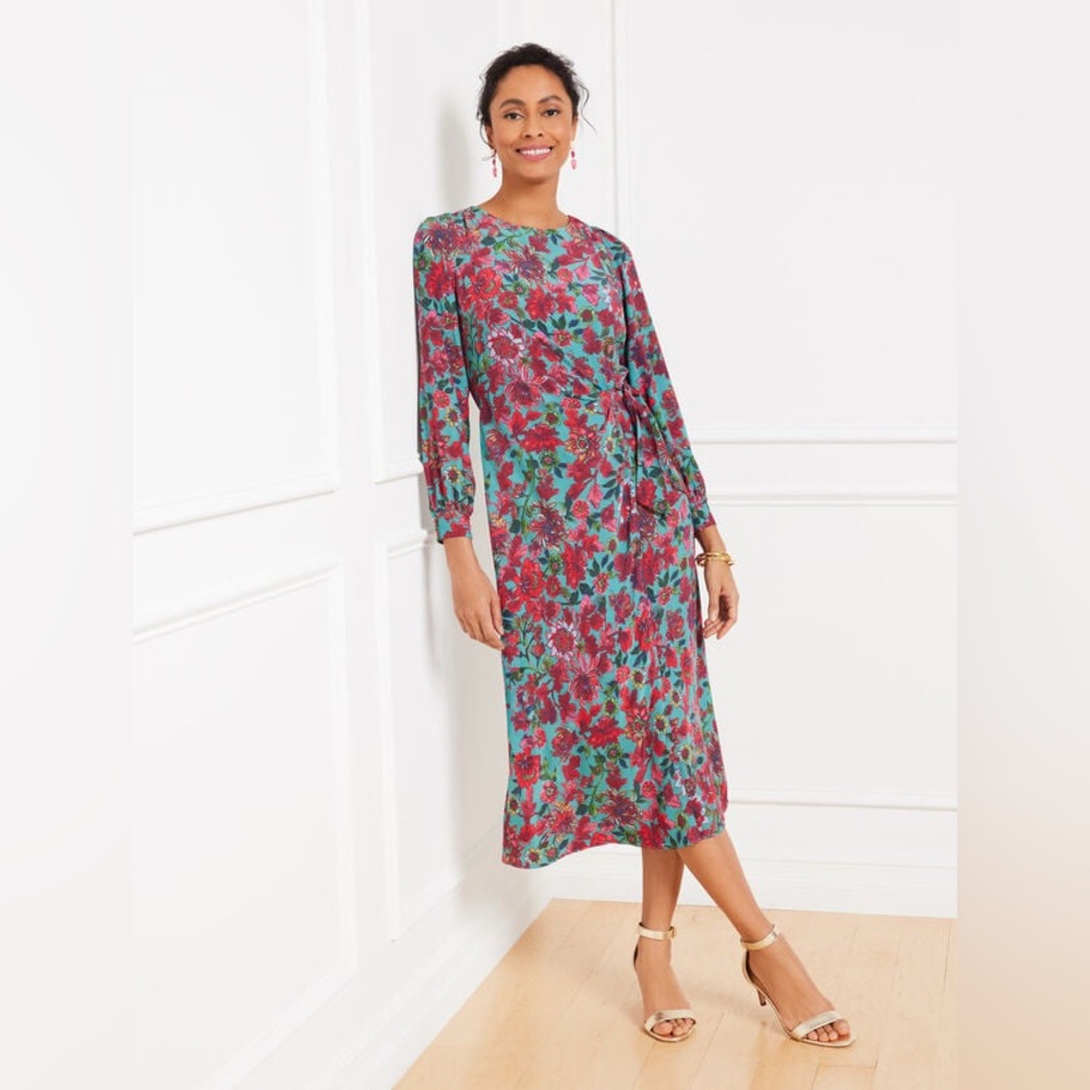 Talbots Side Tie Midi Dress Stunning Floral Size 8